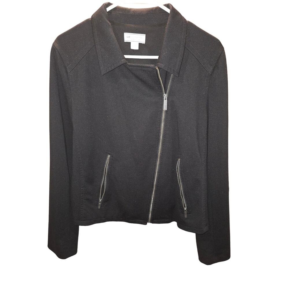 Liz Claiborne Women's Black Moto Jacket Zip Front Simply Liz Size L